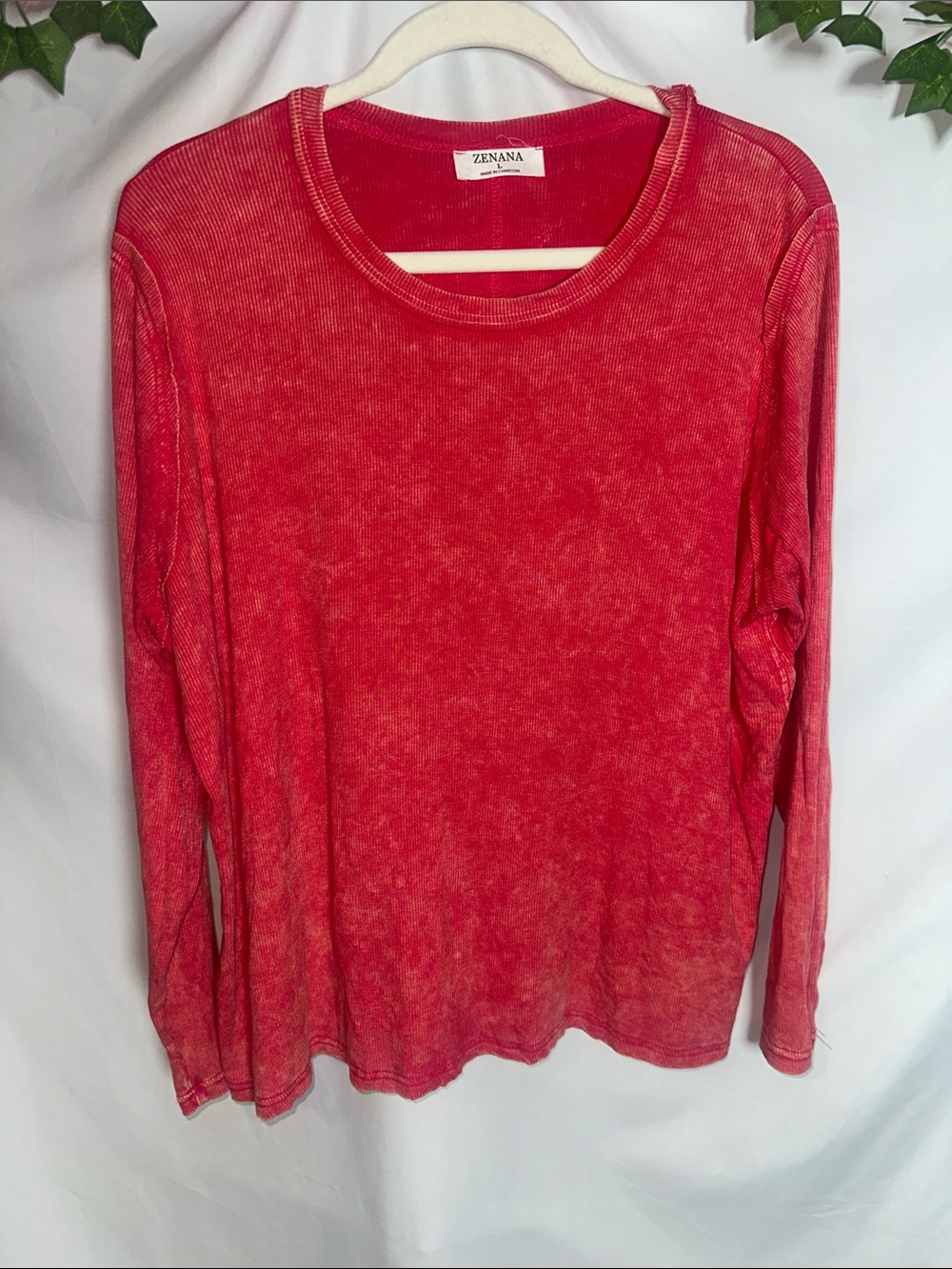 Zenana Outfitters Bright Pink Ribbed Long Sleeve Top